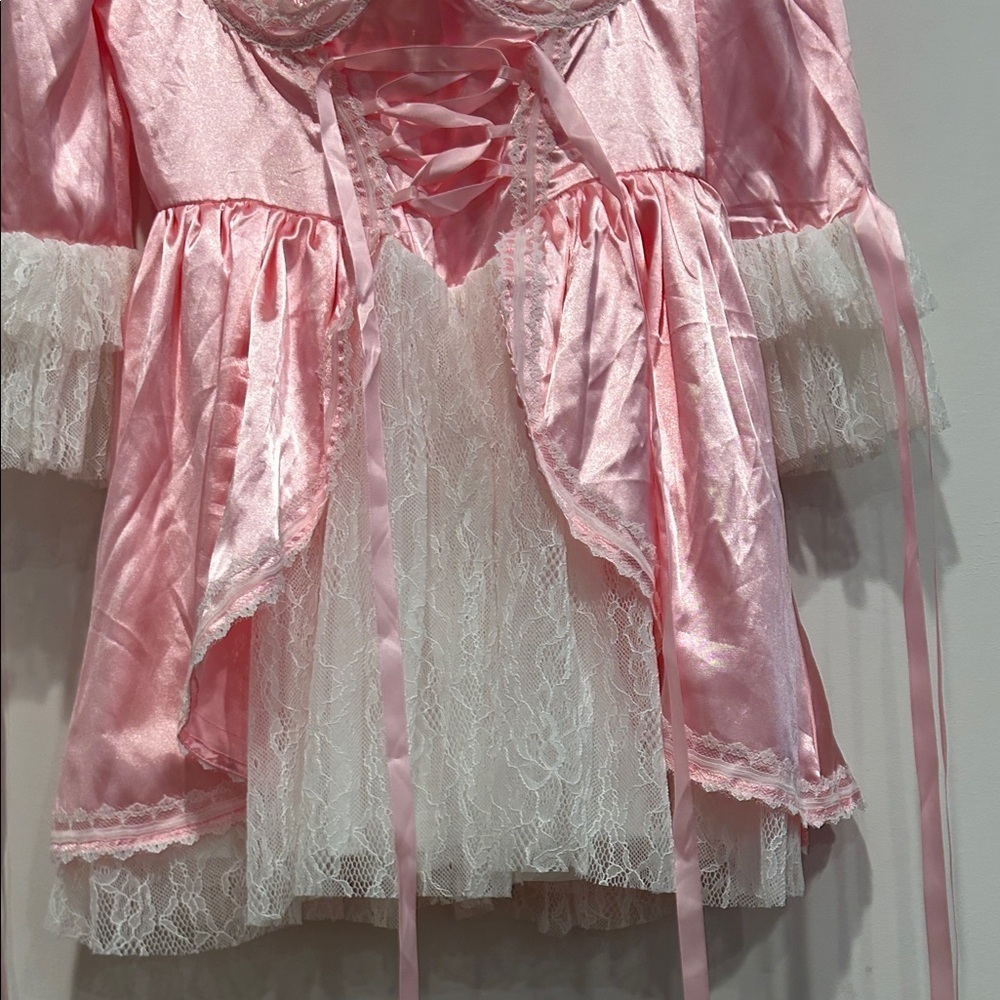 Dolls Kill Pink Satin white Lace French queen Mini Dress small women’s - Picture 4 of 7